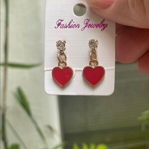 Romantic Red and Gold Heart Dangle Earrings